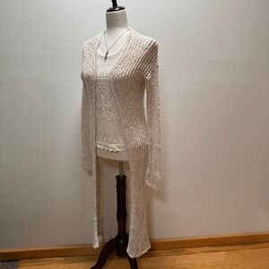 American Eagle Open Crochet Bohemian Cream Cardigan Sweater Duster Size Small